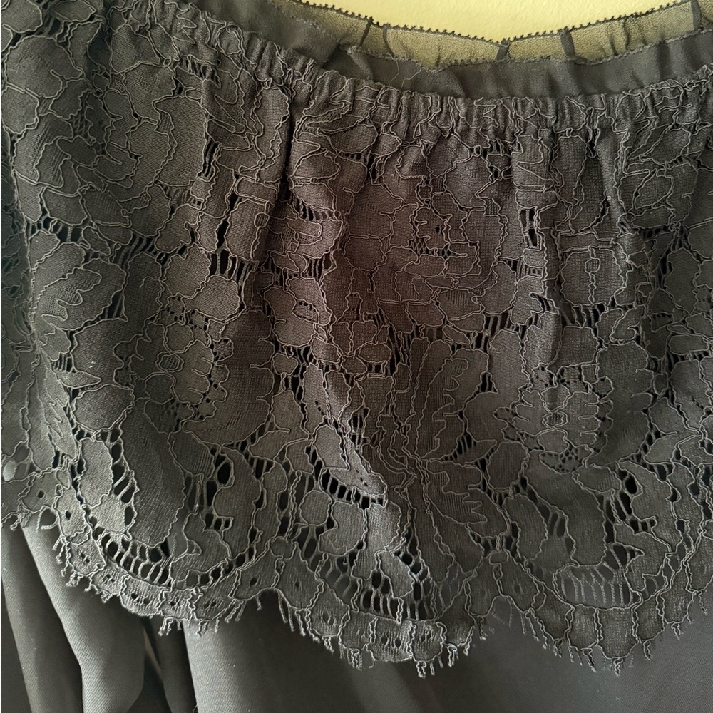 WHBM Black Off-Shoulder Top with Wide Black Lace - Picture 7 of 13